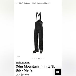 Helly Hansen Odin Mountain Infinity Bib Men’s Pants - new w/out tags